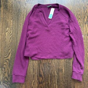 Beyond Yoga V-Neck Waffle Knit Long Sleeve Cropped Top NWT
